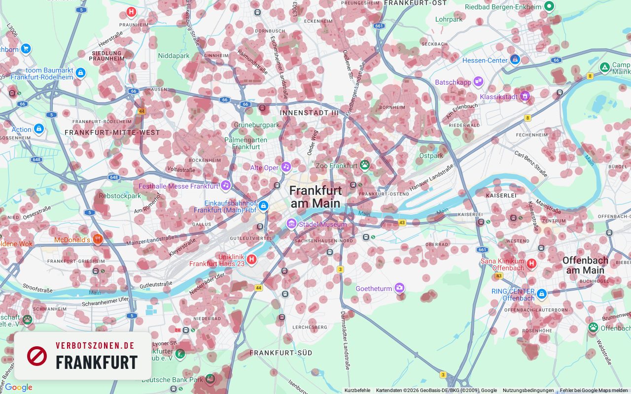 Bubatzkarte Frankfurt – overview of the cannabis no-consumption zones in Frankfurt