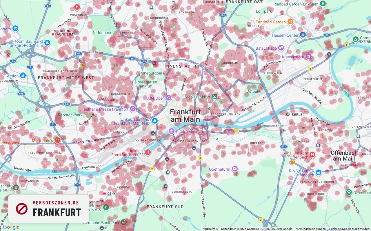 Bubatzkarte Frankfurt – overview of the cannabis no-consumption zones in Frankfurt