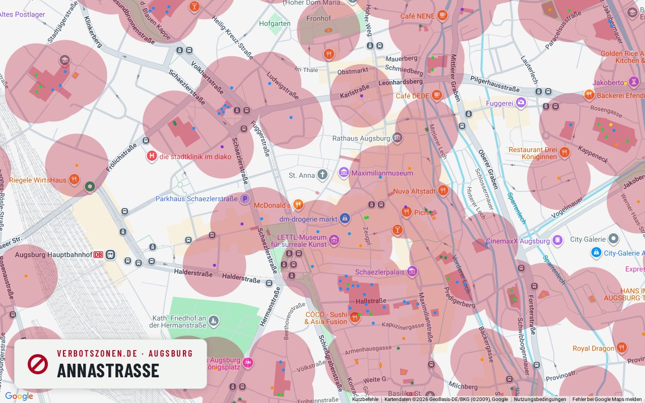 Bubatzkarte Augsburg: cannabis no-consumption zones around Annastraße