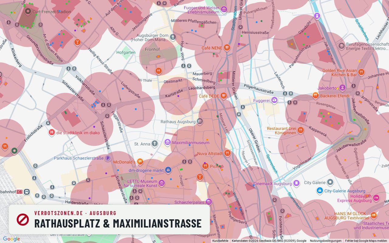 Bubatzkarte Augsburg: cannabis no-consumption zones around Rathausplatz & Maximilianstraße