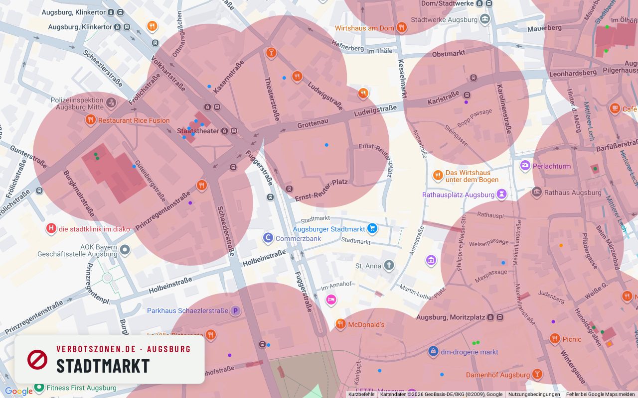 Bubatzkarte Augsburg: cannabis no-consumption zones around Stadtmarkt