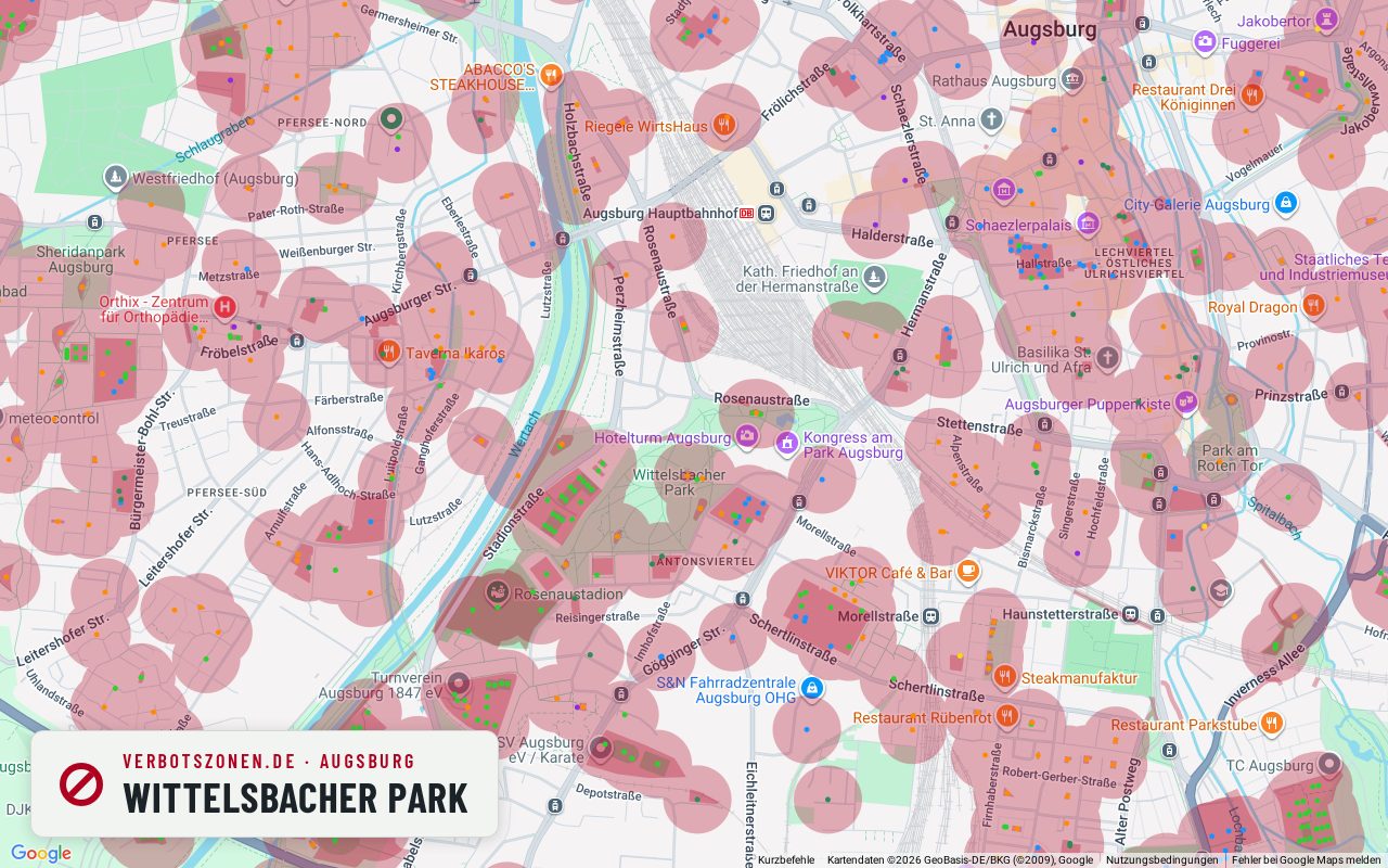 Bubatzkarte Augsburg: cannabis no-consumption zones around Wittelsbacher Park