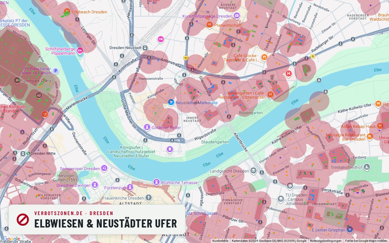 Bubatzkarte Dresden: cannabis no-consumption zones around Elbe meadows & Neustadt bank