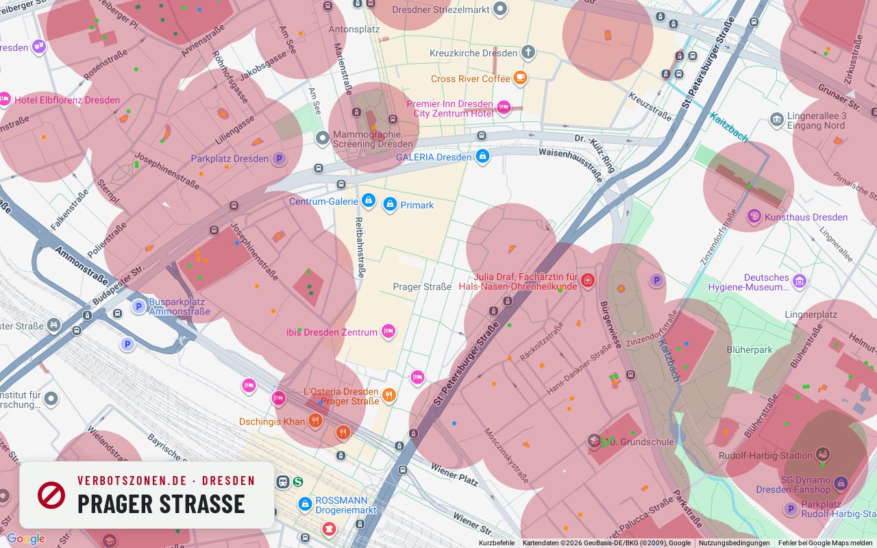 Bubatzkarte Dresden: cannabis no-consumption zones around Prager Straße