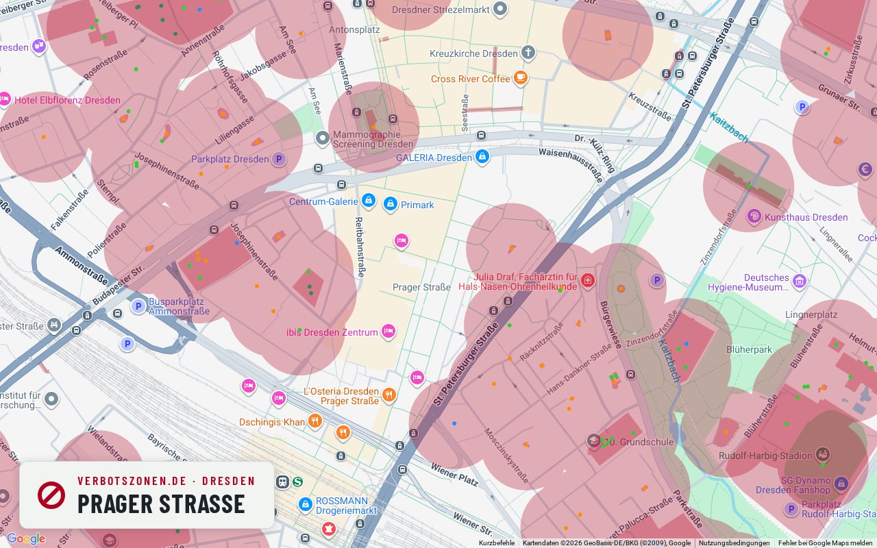 Bubatzkarte Dresden: cannabis no-consumption zones around Prager Straße