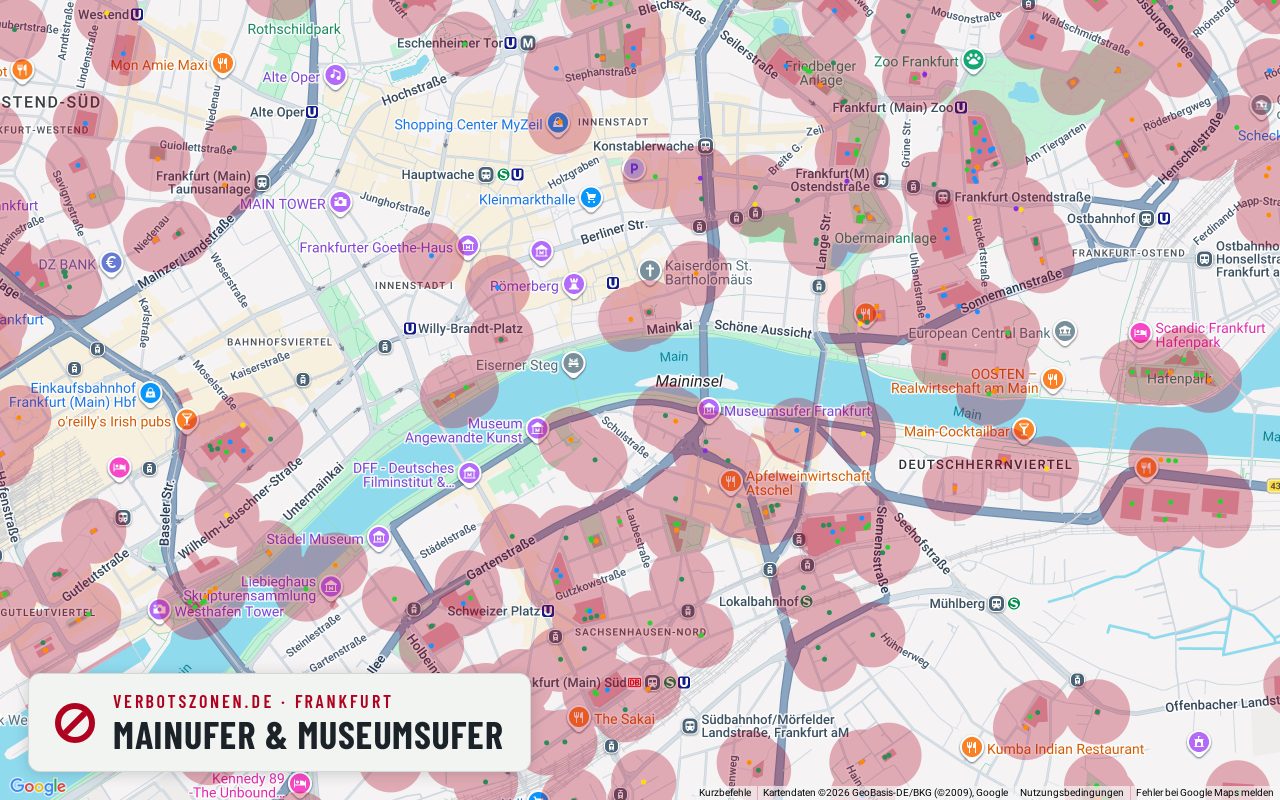 Bubatzkarte Frankfurt: cannabis no-consumption zones around Main riverbank & Museumsufer