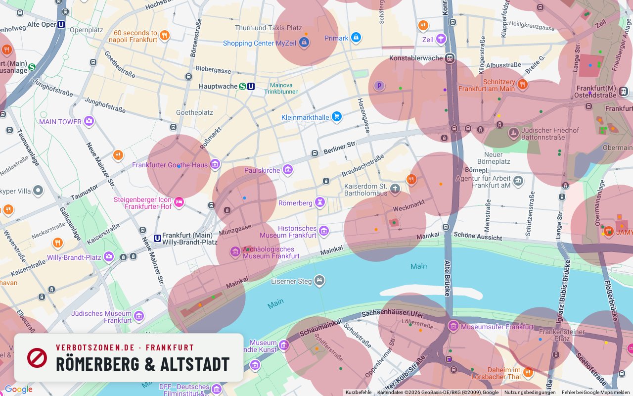 Bubatzkarte Frankfurt: cannabis no-consumption zones around Römerberg & old town