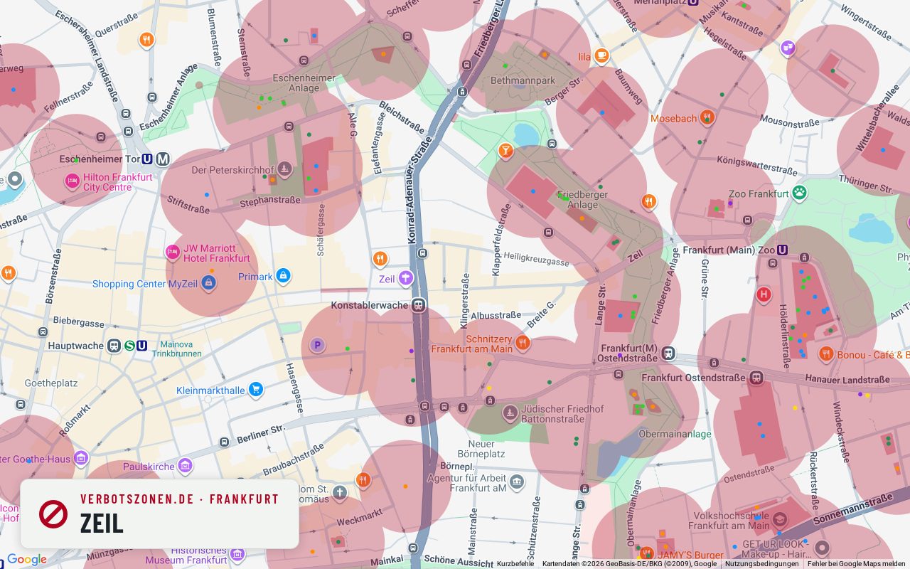 Bubatzkarte Frankfurt: cannabis no-consumption zones around Zeil