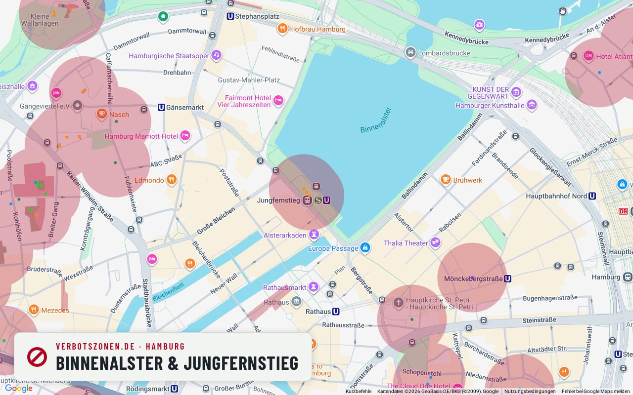 Bubatzkarte Hamburg: cannabis no-consumption zones around Binnenalster & Jungfernstieg