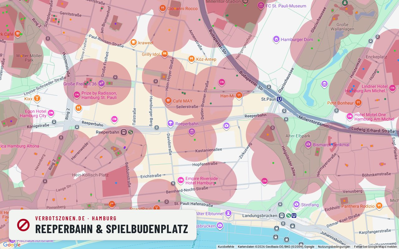 Bubatzkarte Hamburg: cannabis no-consumption zones around Reeperbahn & Spielbudenplatz