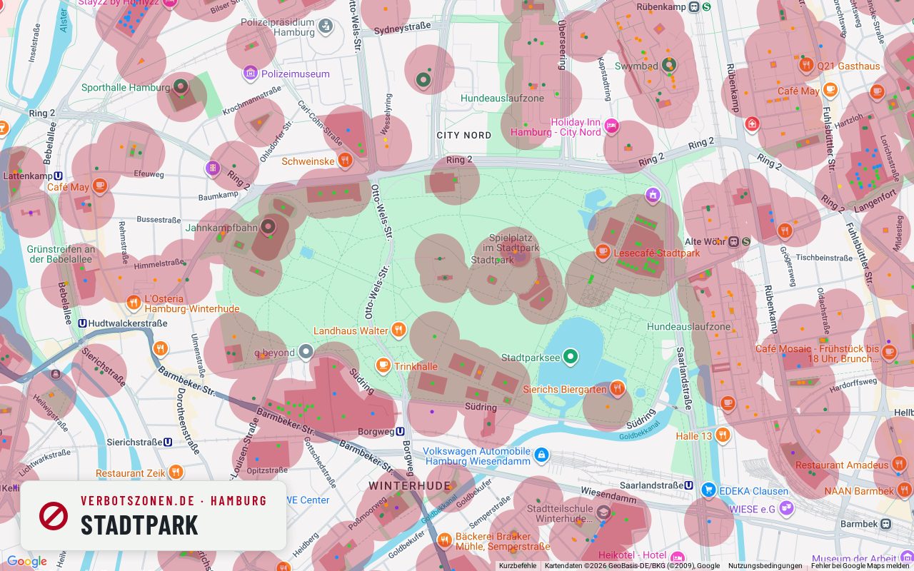 Bubatzkarte Hamburg: cannabis no-consumption zones around Stadtpark (city park)