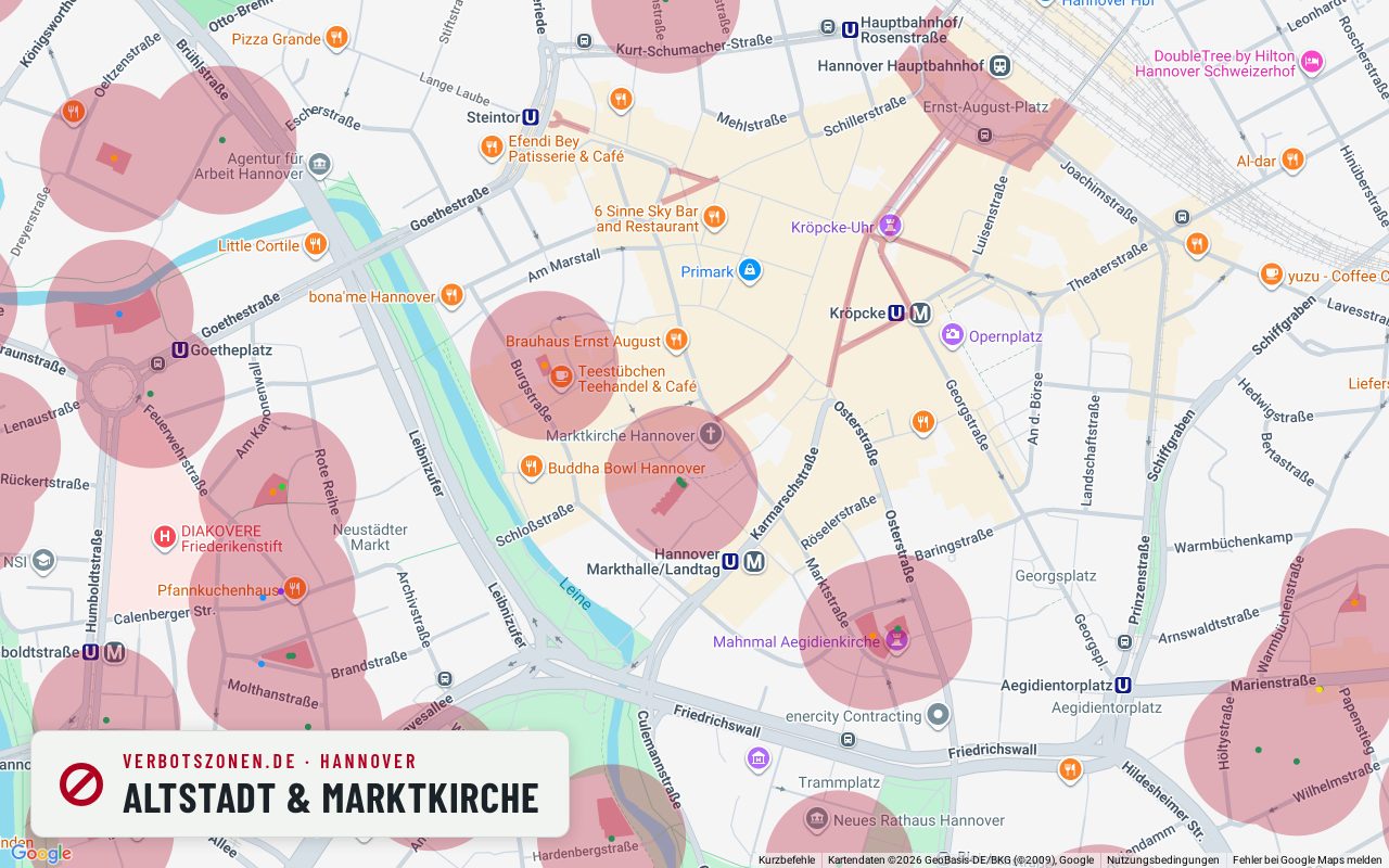 Bubatzkarte Hanover: cannabis no-consumption zones around Old town & Marktkirche