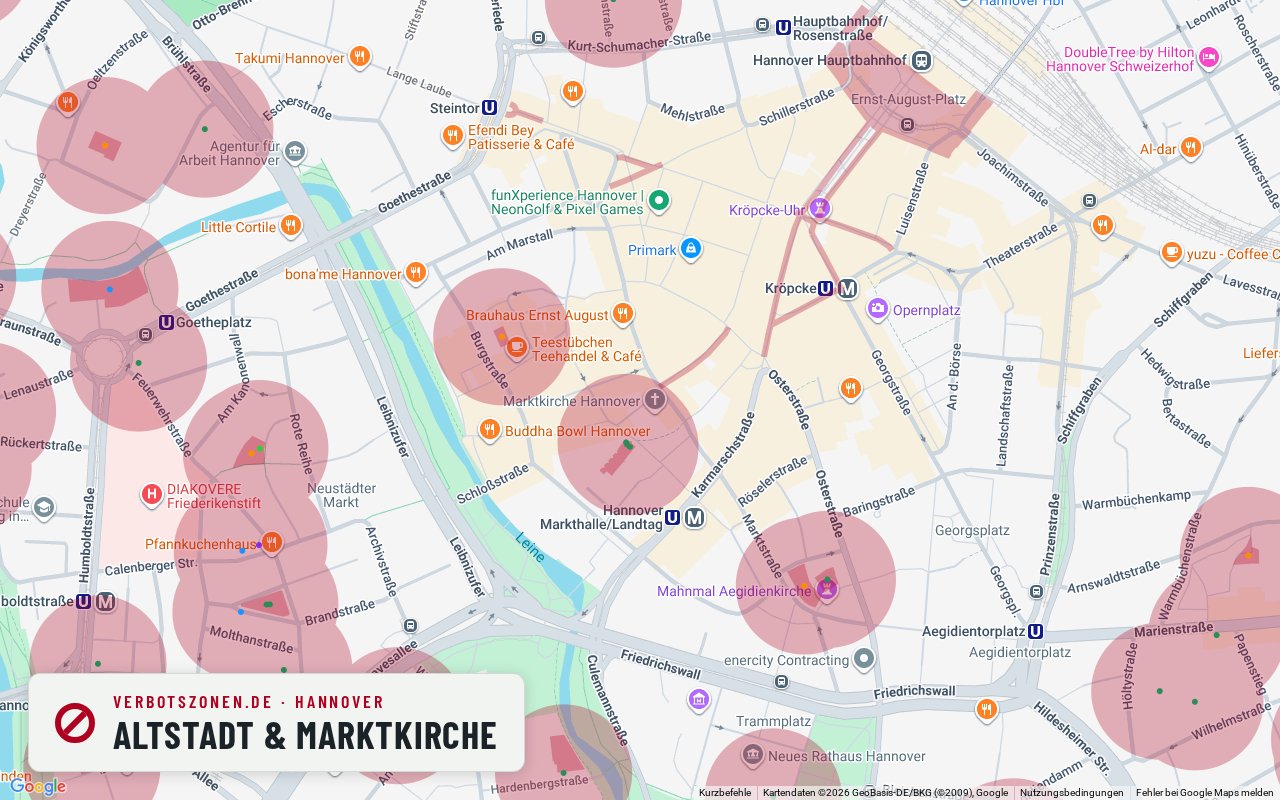 Bubatzkarte Hanover: cannabis no-consumption zones around Old town & Marktkirche