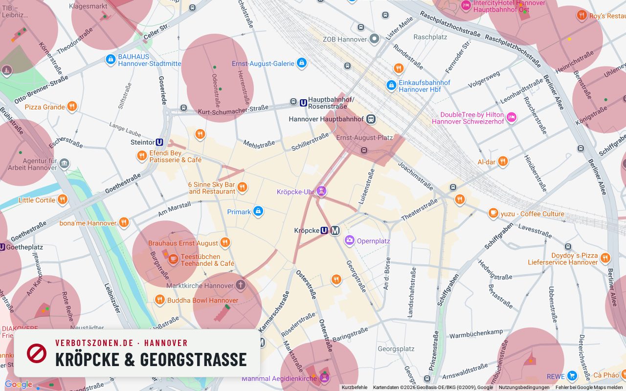 Bubatzkarte Hanover: cannabis no-consumption zones around Kröpcke & Georgstraße
