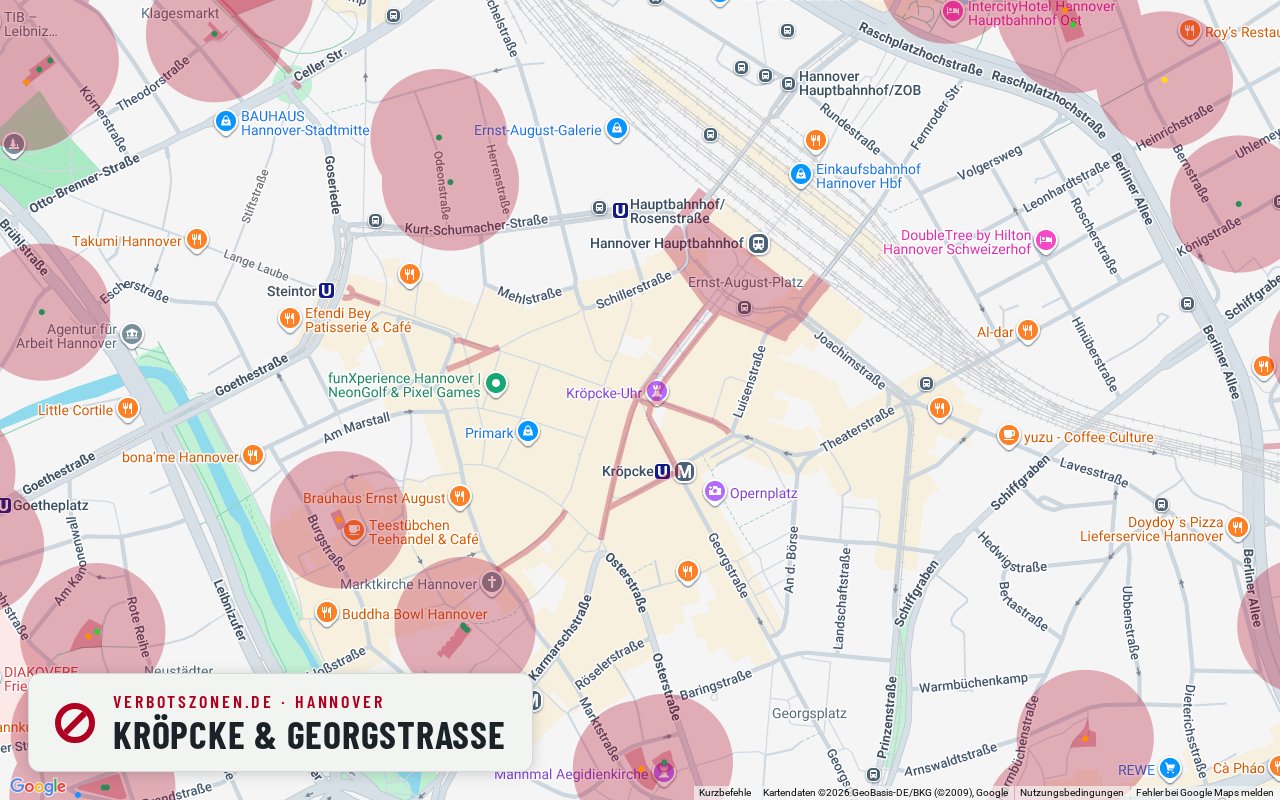 Bubatzkarte Hanover: cannabis no-consumption zones around Kröpcke & Georgstraße