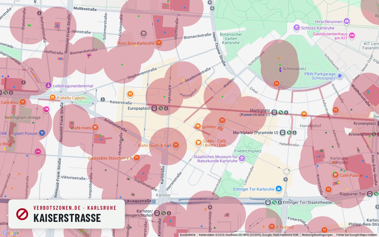 Bubatzkarte Karlsruhe: cannabis no-consumption zones around Kaiserstraße
