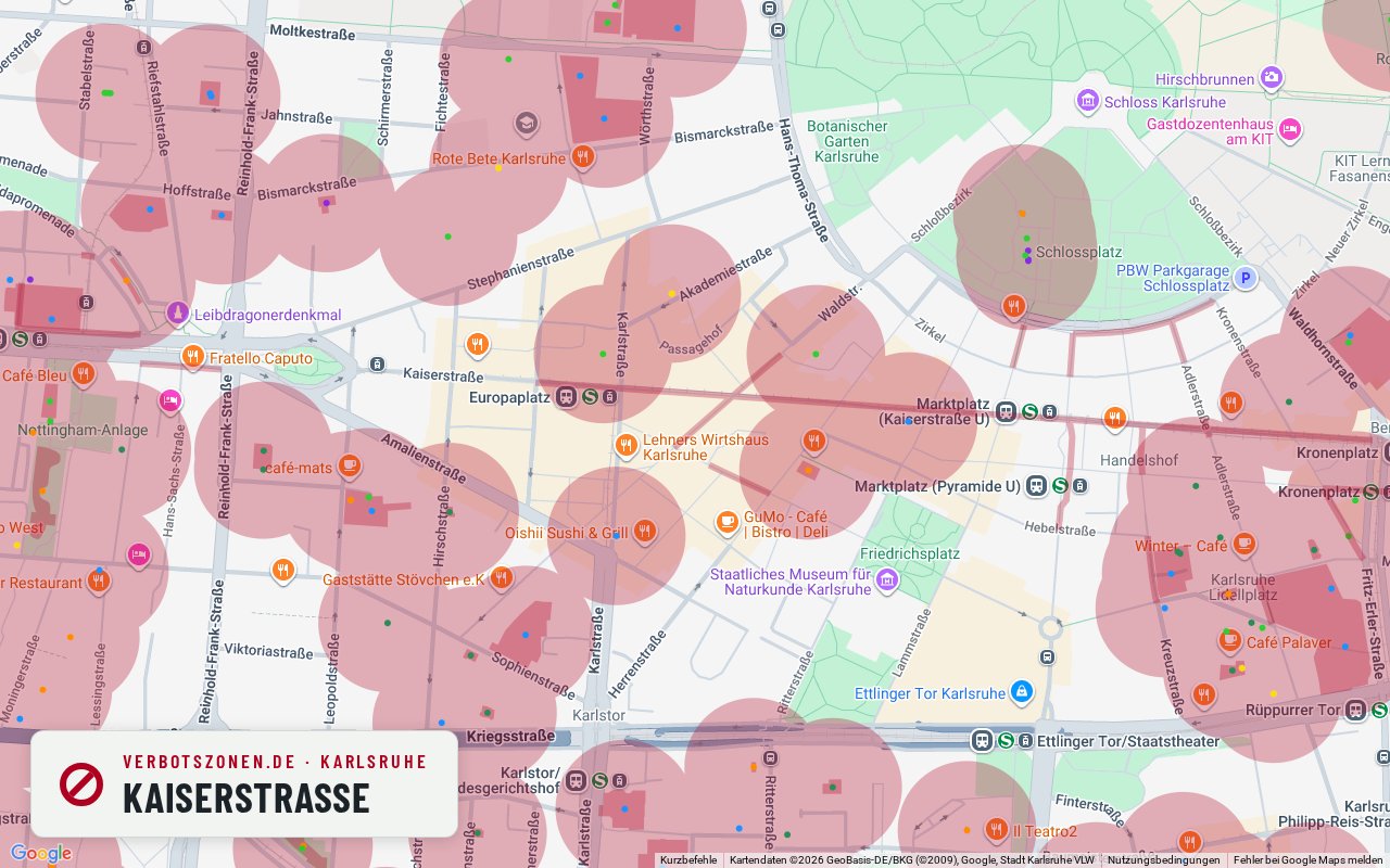 Bubatzkarte Karlsruhe: cannabis no-consumption zones around Kaiserstraße