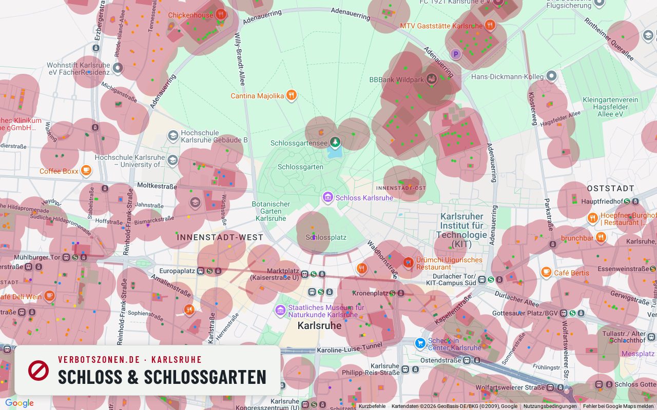 Bubatzkarte Karlsruhe: cannabis no-consumption zones around Palace & palace garden