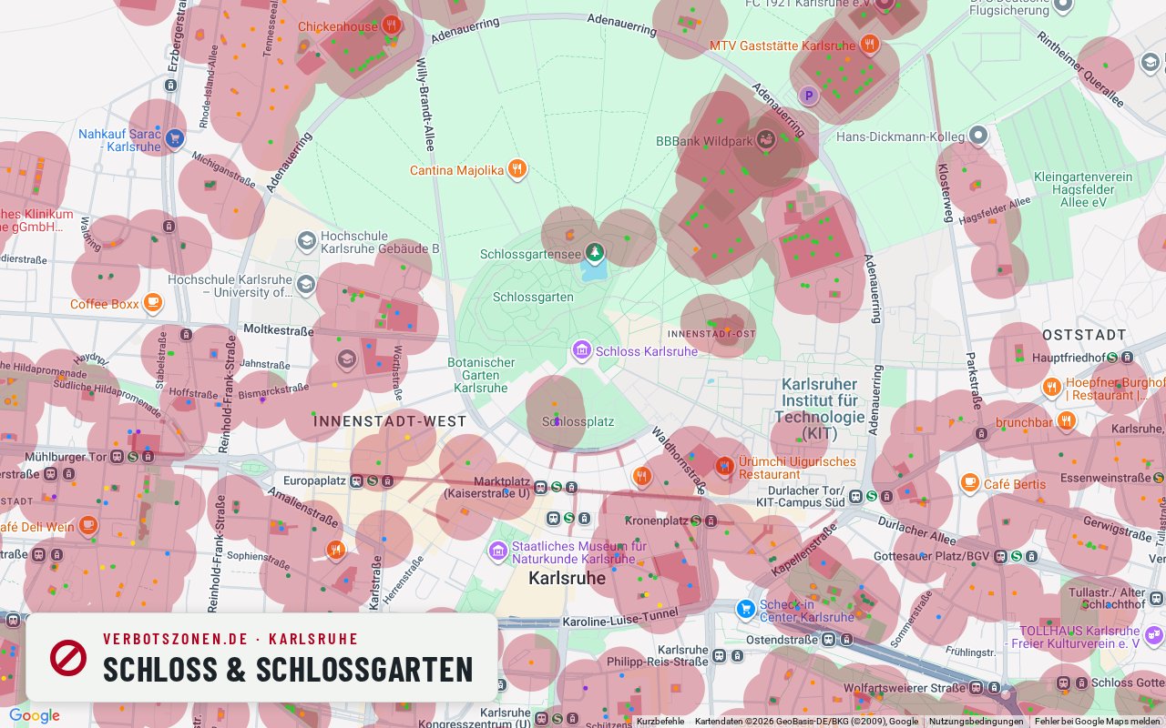 Bubatzkarte Karlsruhe: cannabis no-consumption zones around Palace & palace garden