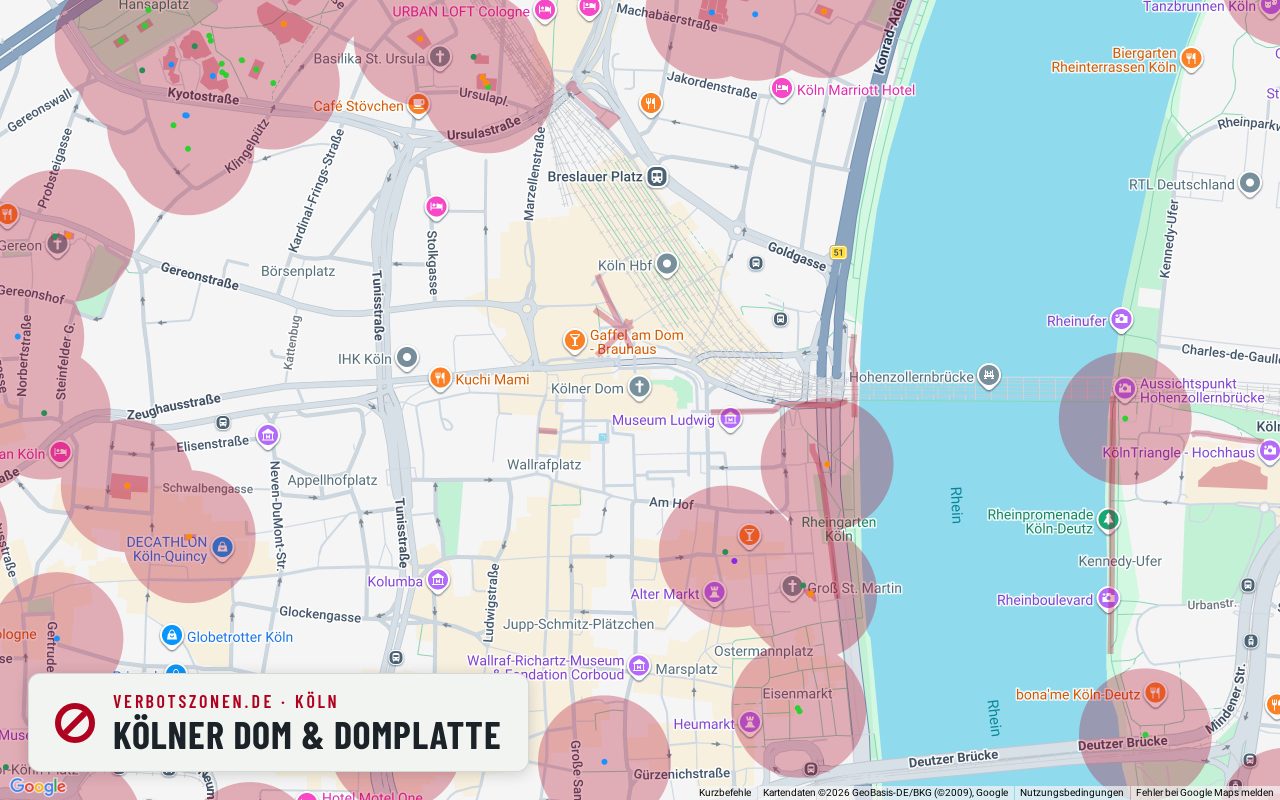 Bubatzkarte Cologne: cannabis no-consumption zones around Cologne Cathedral & Domplatte