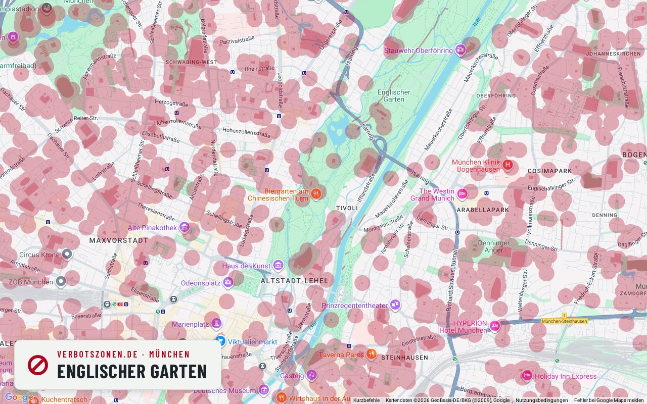 Bubatzkarte Munich: cannabis no-consumption zones around Englischer Garten