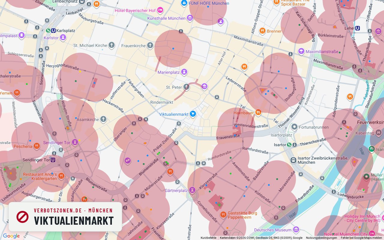 Bubatzkarte Munich: cannabis no-consumption zones around Viktualienmarkt