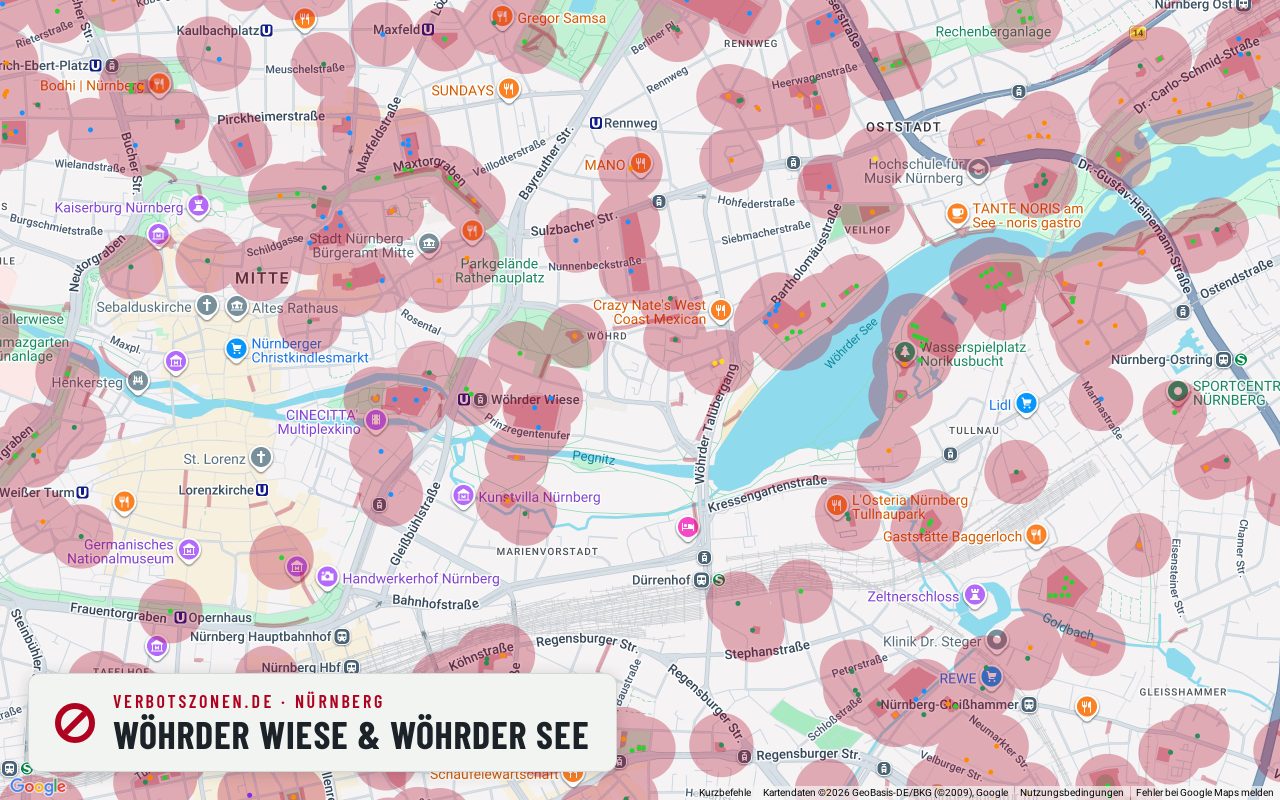 Bubatzkarte Nuremberg: cannabis no-consumption zones around Wöhrder Wiese & Wöhrder See