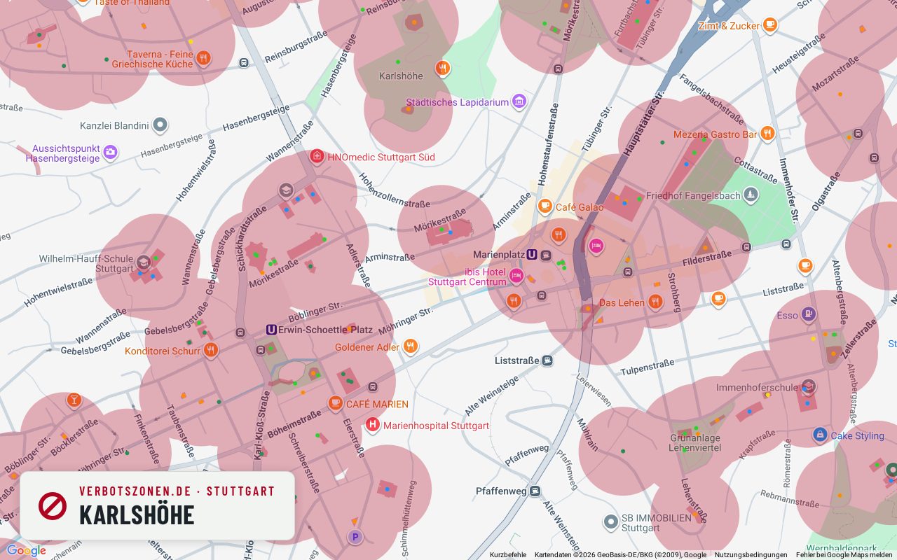 Bubatzkarte Stuttgart: cannabis no-consumption zones around Karlshöhe