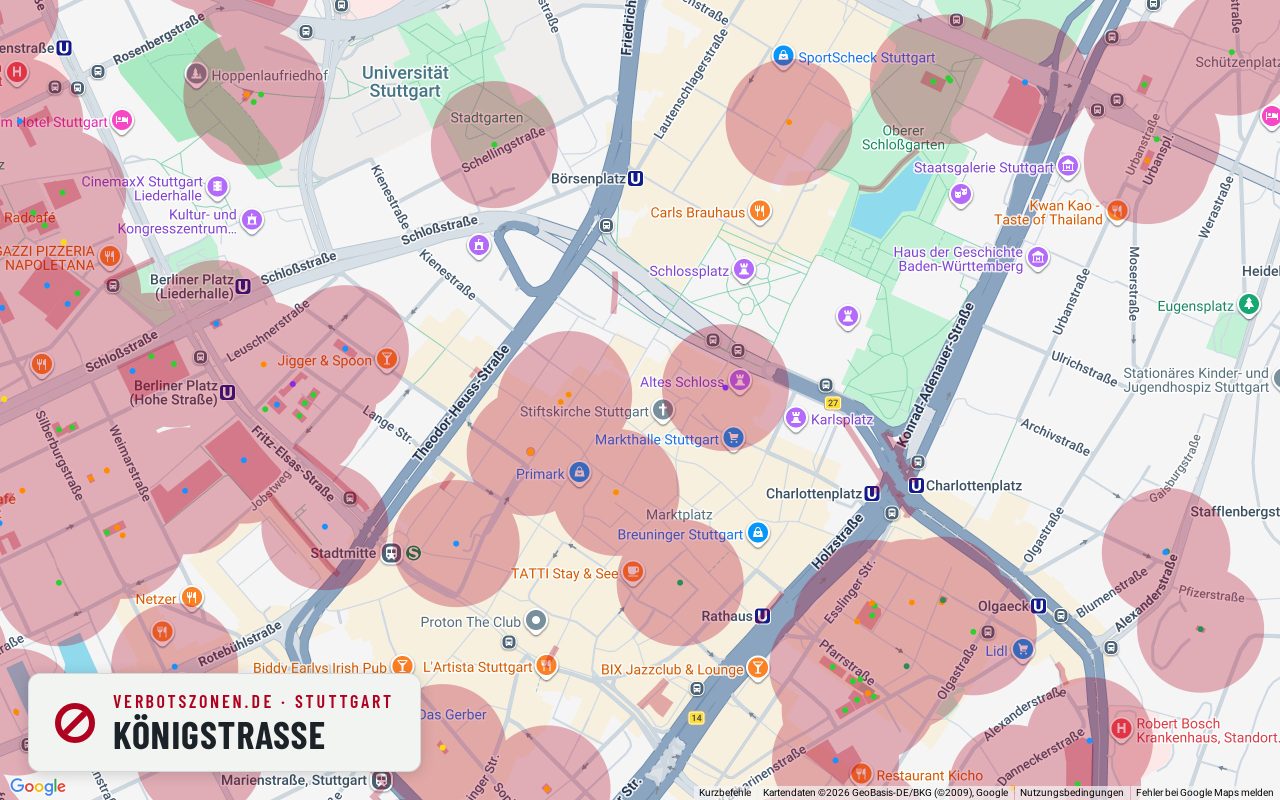 Bubatzkarte Stuttgart: cannabis no-consumption zones around Königstraße