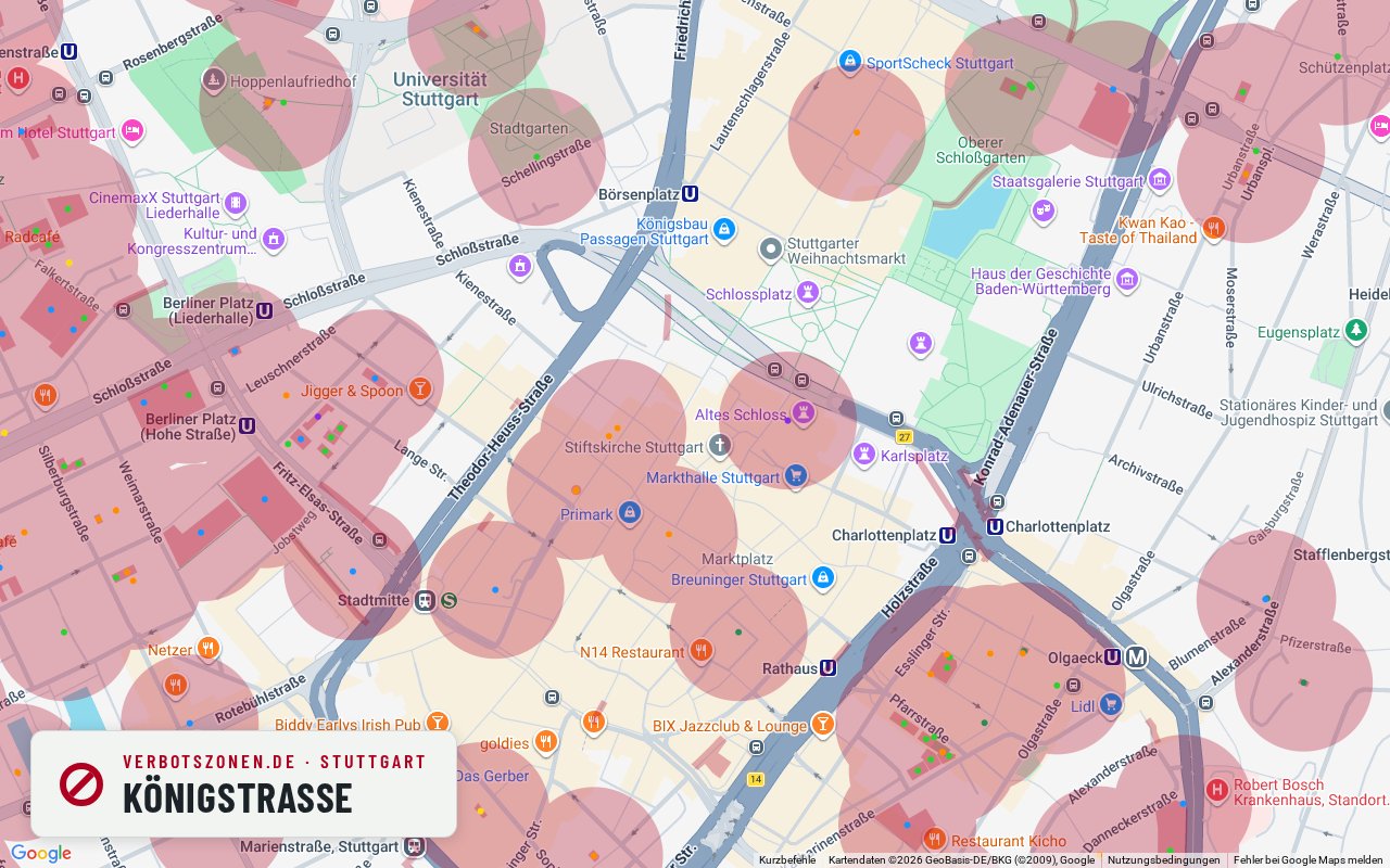 Bubatzkarte Stuttgart: cannabis no-consumption zones around Königstraße