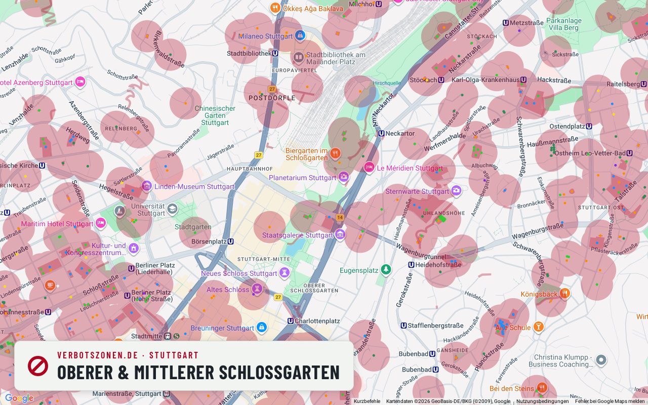 Bubatzkarte Stuttgart: cannabis no-consumption zones around Upper & middle Schlossgarten