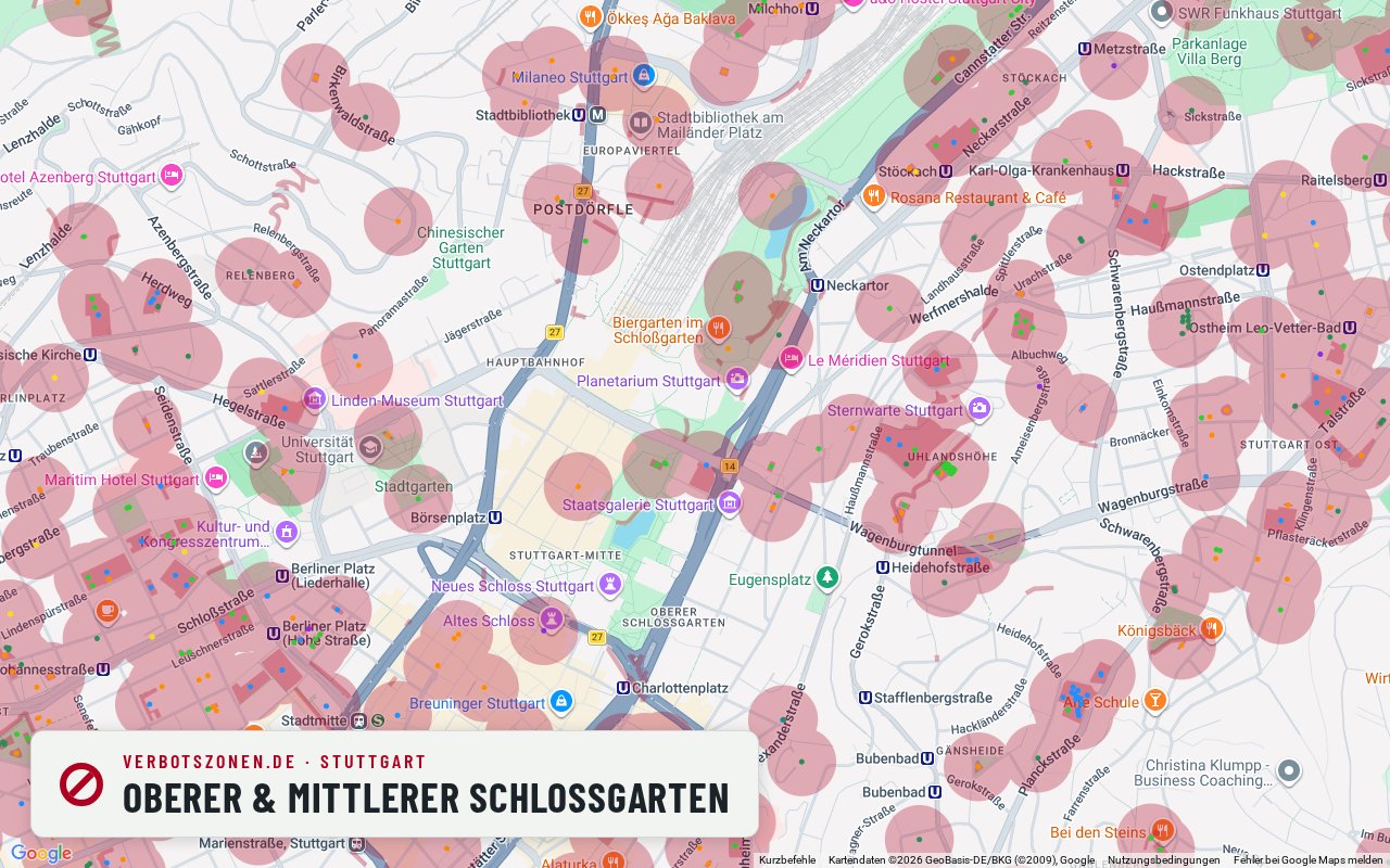 Bubatzkarte Stuttgart: cannabis no-consumption zones around Upper & middle Schlossgarten